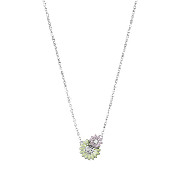 GEORG JENSEN - DAISY LAYERED PENDANT SILVER RH GREEN PINK ENAMEL