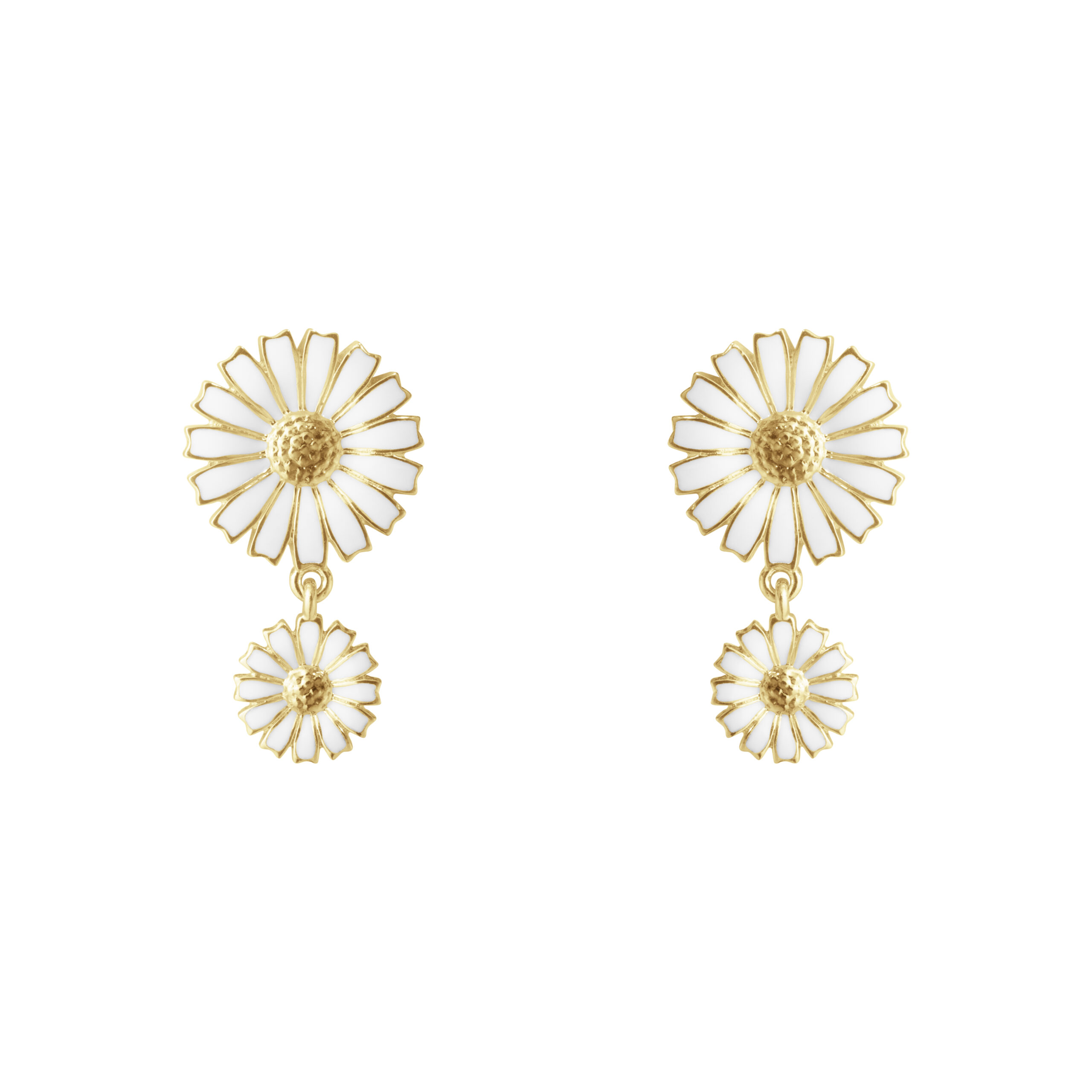 GEORG JENSEN - DAISY DOUBLE EARRING SILVER GP WHITE ENAMEL 13MM 8MM