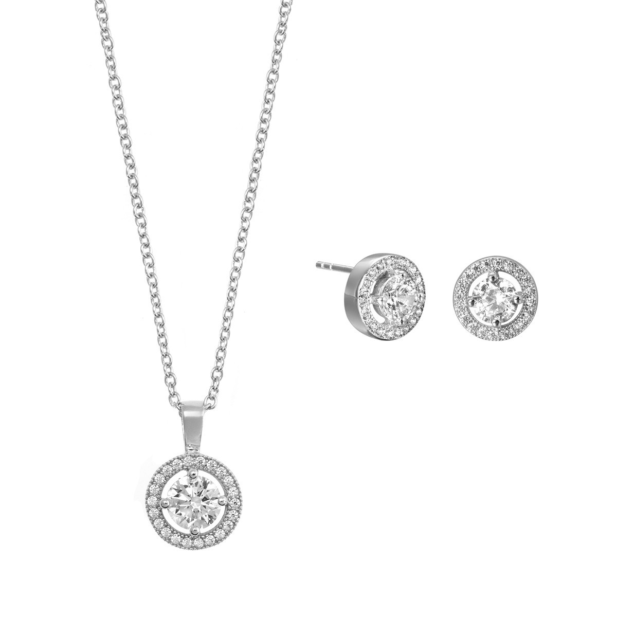 VIDAL & VIDAL - SET COLGANTE Y PENDIENTE CZ SETS 925 SILVER PLATINUM PLATED