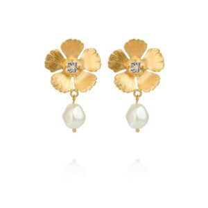 CS - MINI ANEMONE PEARL EARRINGS GOLD CRYSTAL